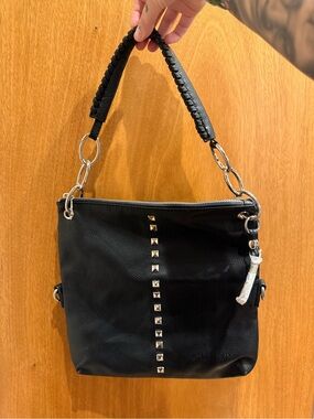 Tocara Black Studded Leather Shoulder Bag